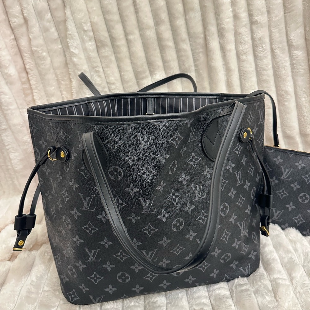 Black + Gray Monogram Tote Bag